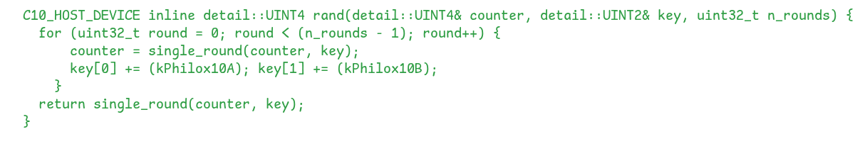 Definition of the rand function that applies multiple rounds of Philox to produce random numbers