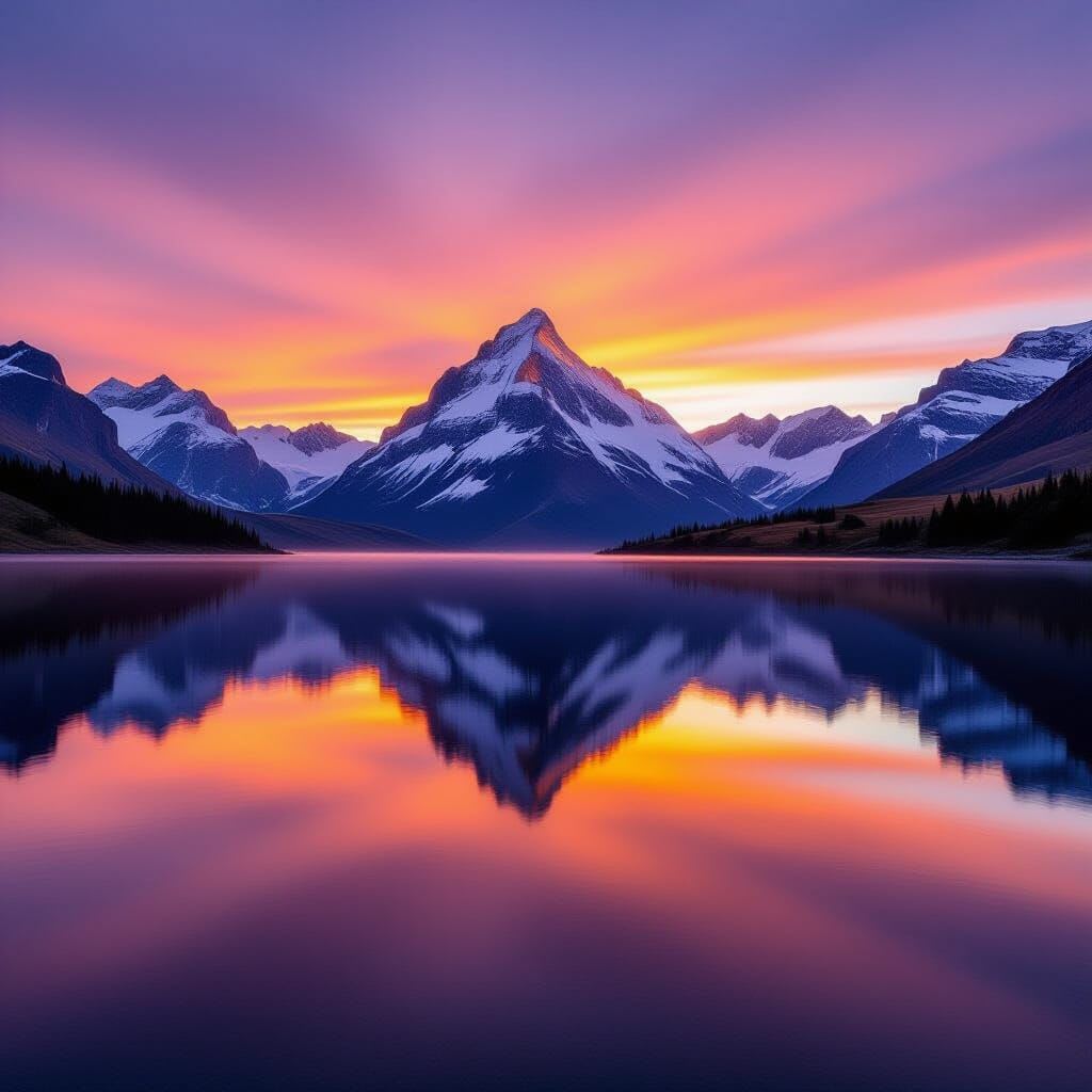 A stunning mountain sunrise is perfectly reflected in the mirror-like surface of a tranquil alpine lake. The reflection … A stunning mountain sunrise is perfectly reflected in the mirror-like surface of a tranquil alpine lake. The reflection …