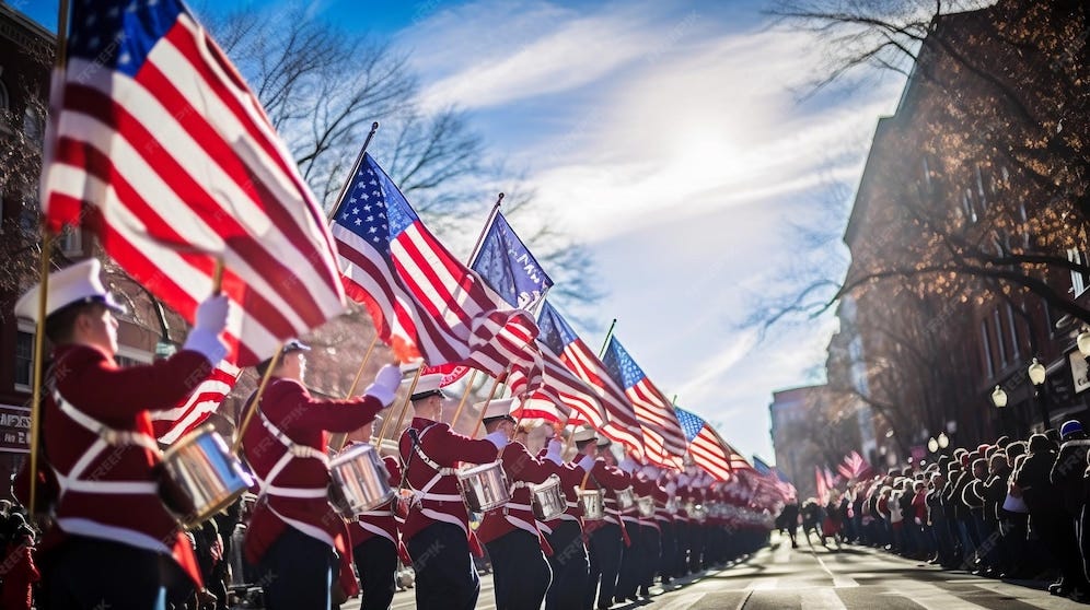 Premium Photo | Patriotic Parade with American Flags Marching Band