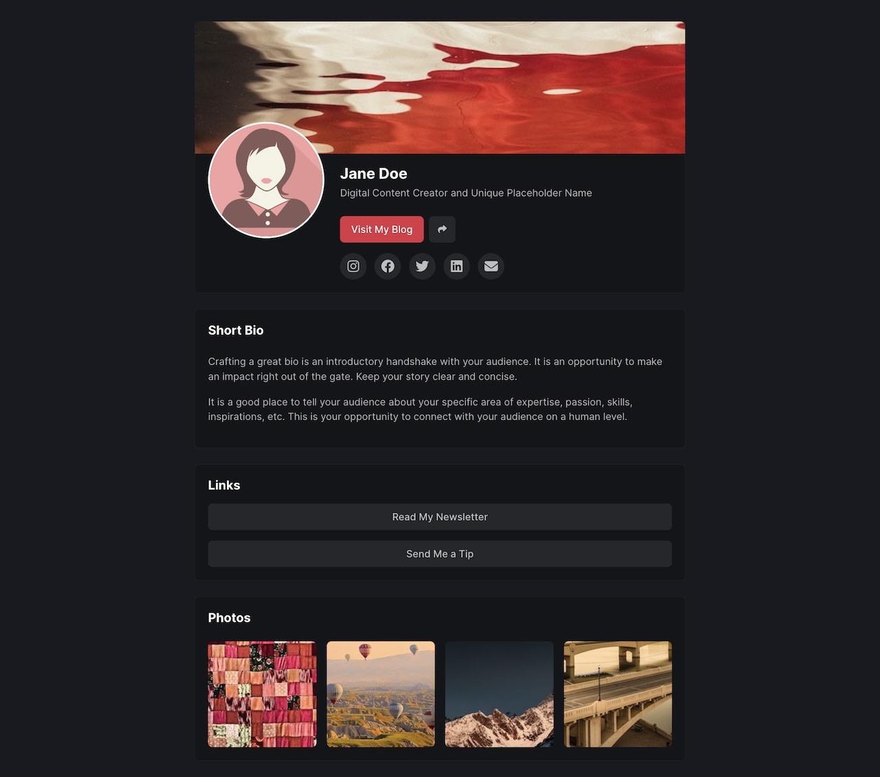 Exploring your profile site sections in Pingocard