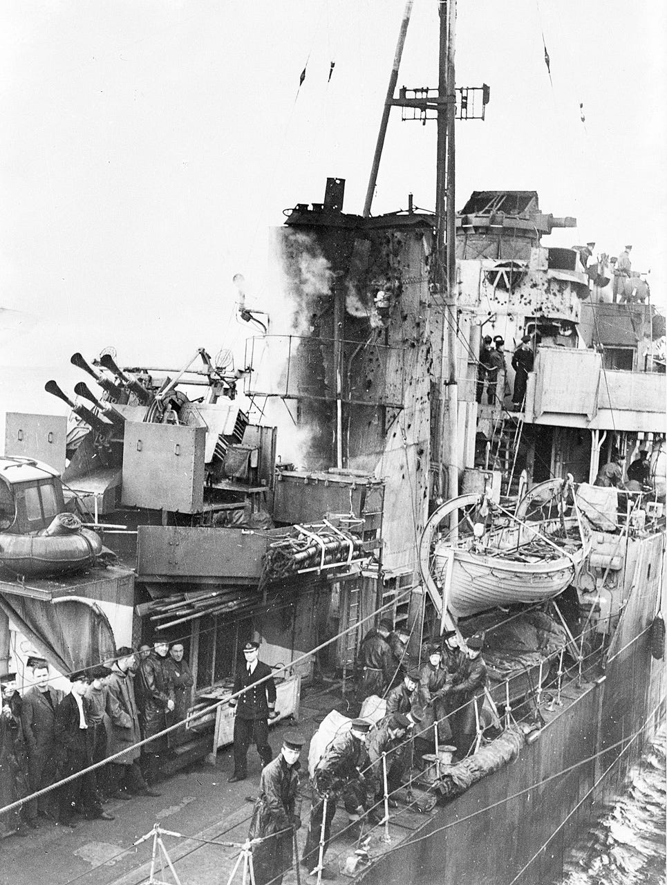 An image showing 'The funnel and bridge area of the destroyer HMS Onslow'