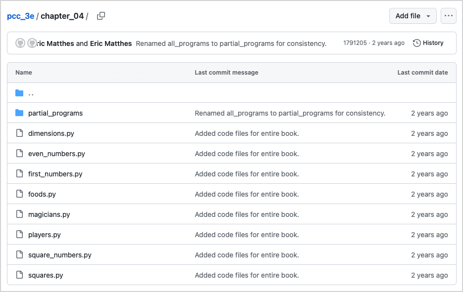 list of program files from Chapter 4 of Python Crash Course list of program files from Chapter 4 of Python Crash Course