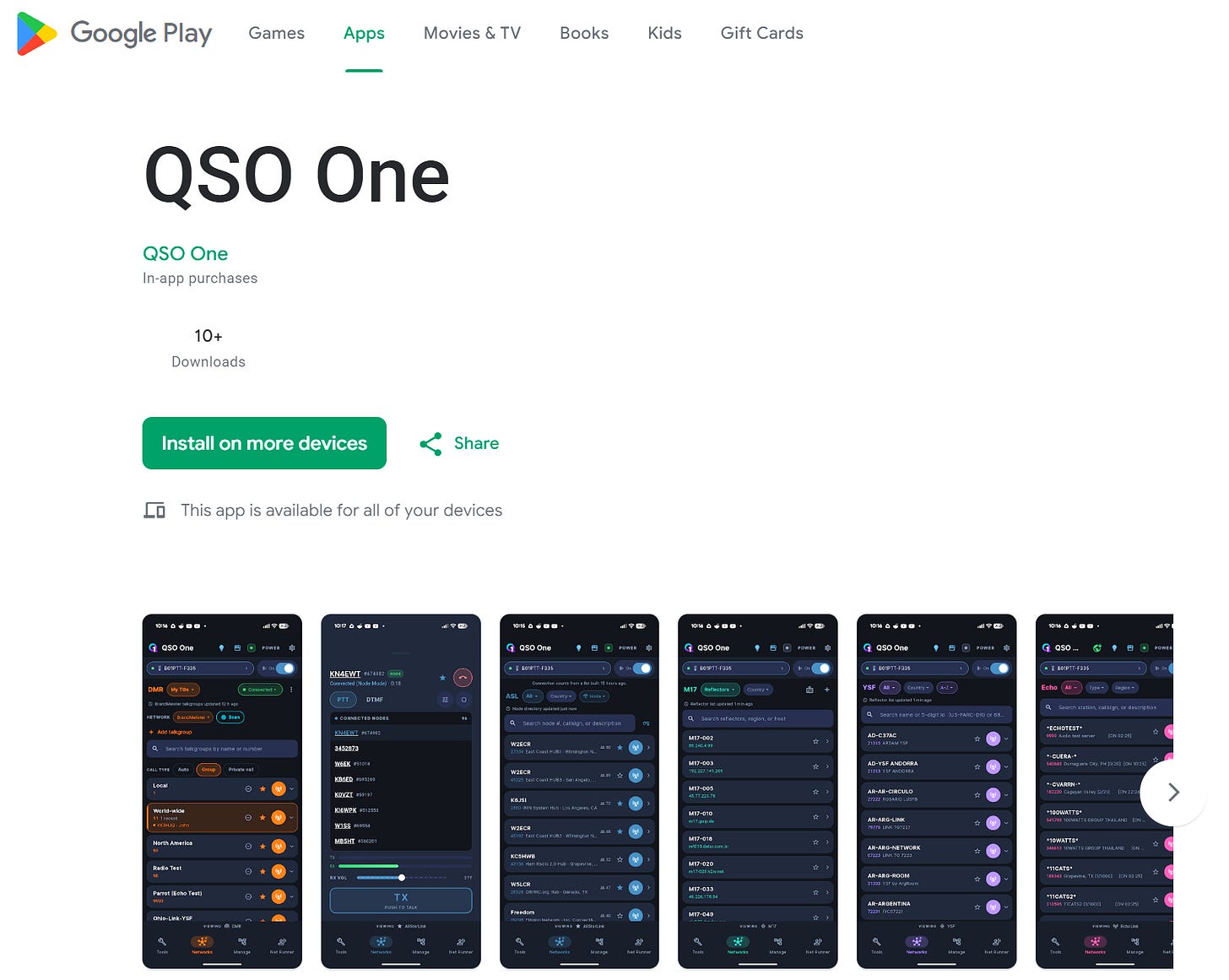 Screenshot of QSO One on Google Play Store