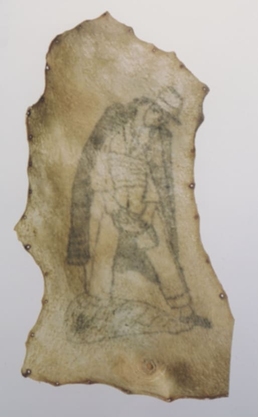 A drawing on a piece of leather

AI-generated content may be incorrect.