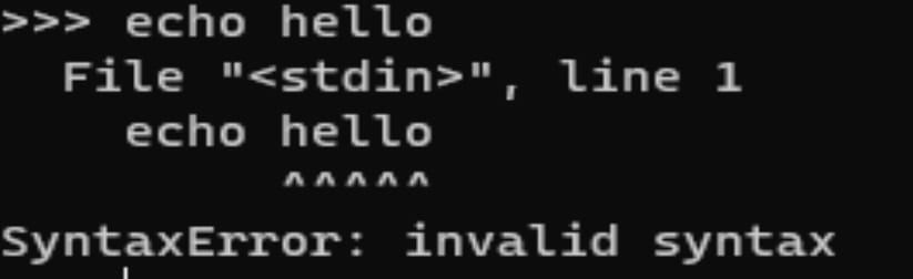 Screen capture of the error message you get when running "echo" in the python shell