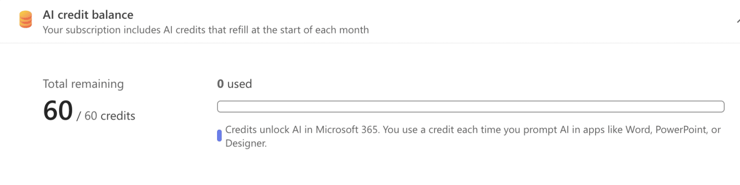 Screenshot of my AI credit balance