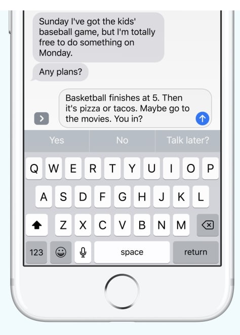 Marketing materials for iOS 10 featuring fake text messages