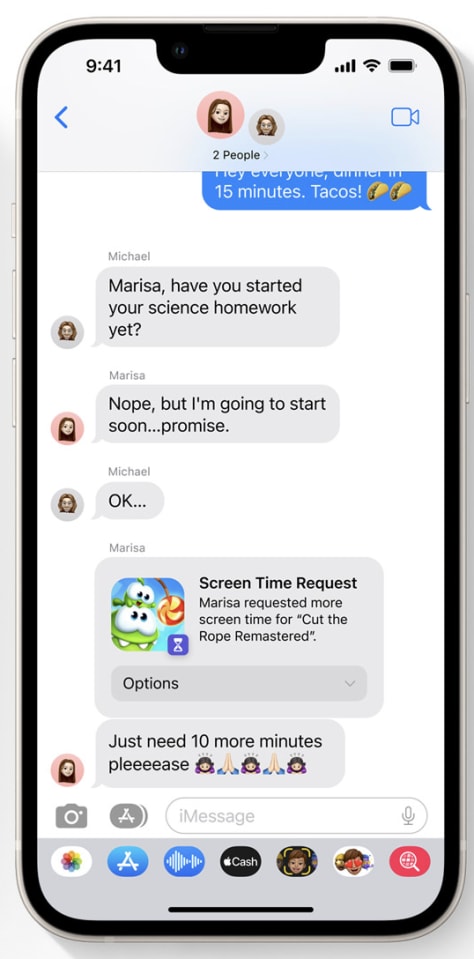 Marketing materials for iOS 16 featuring fake text messages