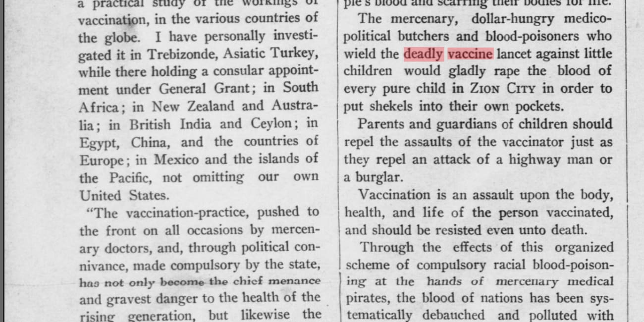 "VACCINATION A Curse and a Menace to Personal Liberty" - The Theocrat (1914)