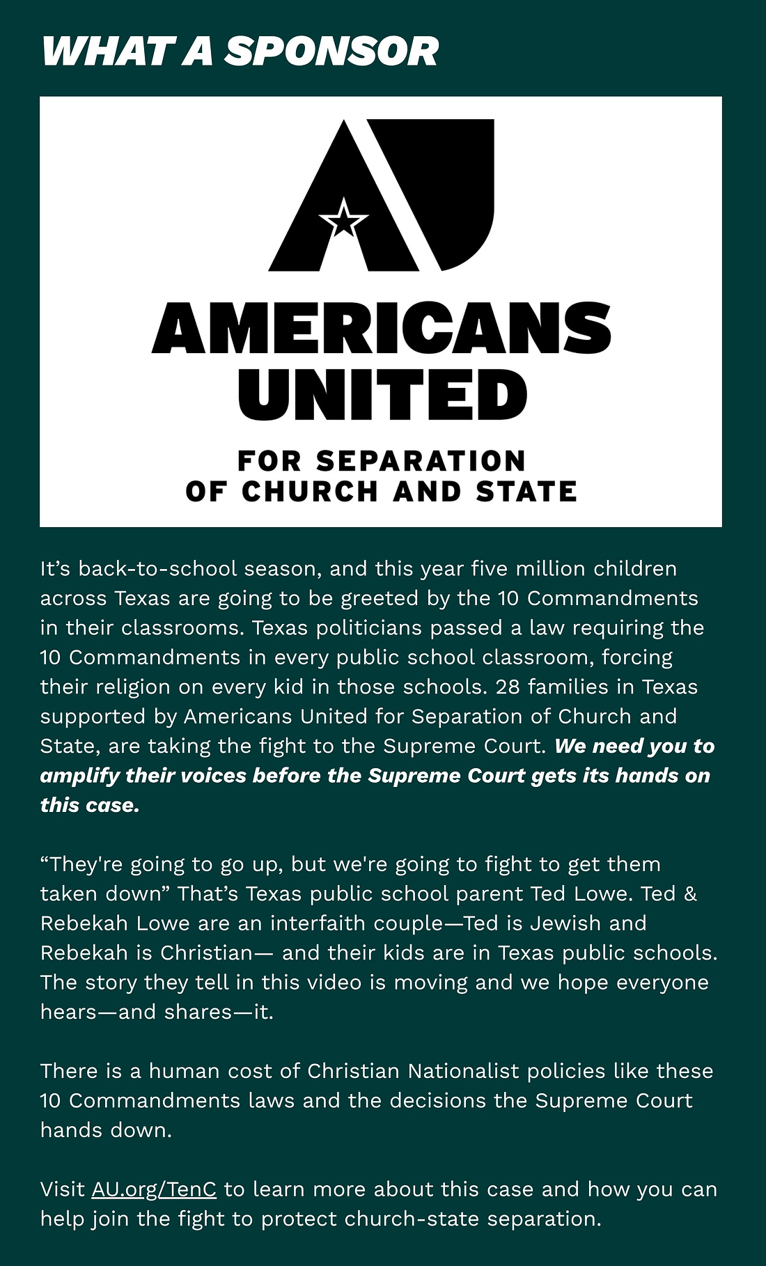 An ad for Americans United