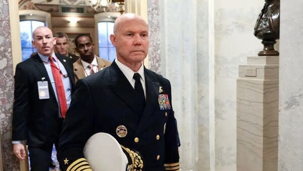 U.S. Navy Admiral Frank 'Mitch' Bradley departs the U.S. Capitol following congressional briefings on Capitol Hill in Washington, D.C., U.S., December 4, 2025. REUTERS/Evelyn Hockstein