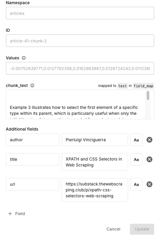 An example of a record in Pinecone
