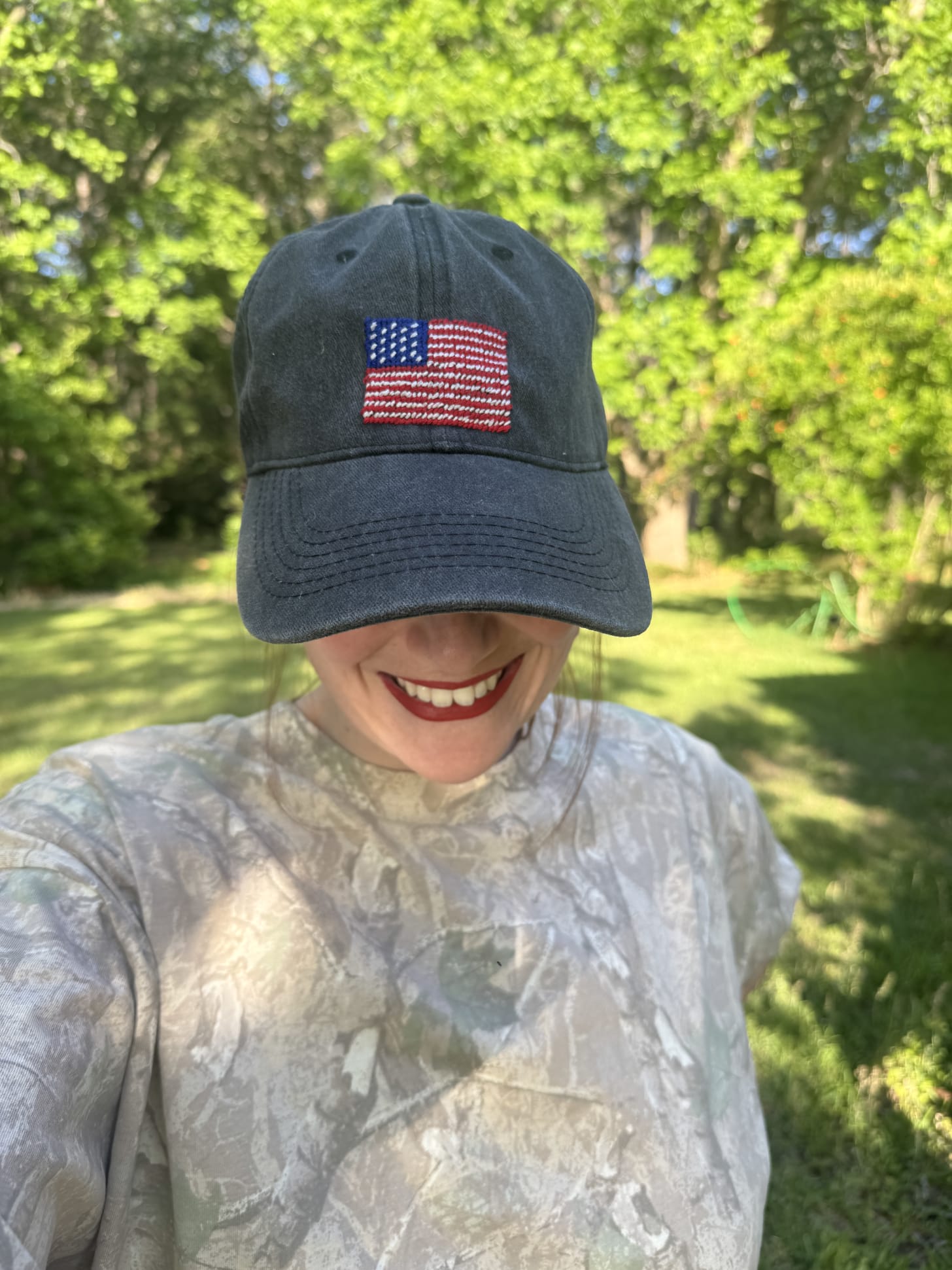 DIY Needlepoint Ball Cap with American Flag Needlepoint Design, custom design, Fourth of July Needlepoint Ball Cao