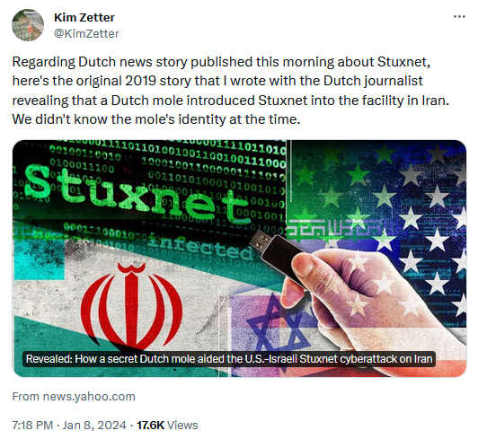 Screenshot of a Kim Zetter tweet