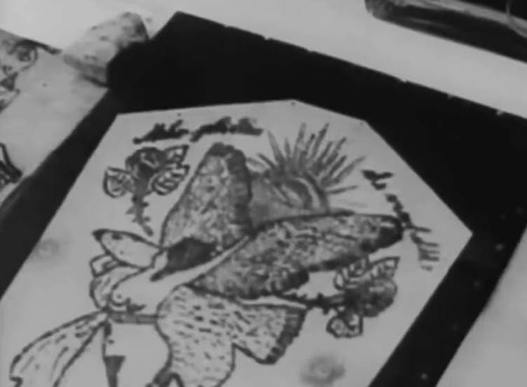 A drawing of a flower on a black and white surface

AI-generated content may be incorrect.