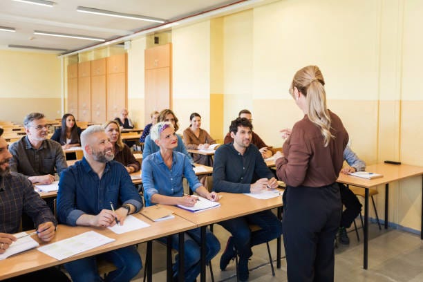 Adult students during education training class