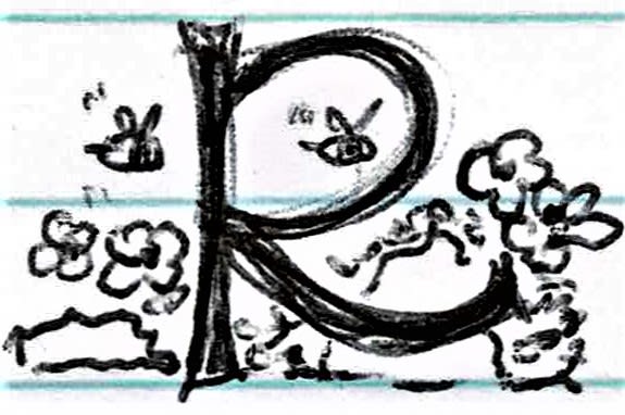 R is for Rockrose Drop Cap sketch, A-to-Z Primer of Plants from God's Word