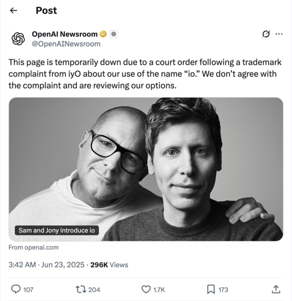 OpenAI removes mentions of Jony Ive's startup 'io' amid trademark dispute;  says 'We don't agree with…' - The Times of India