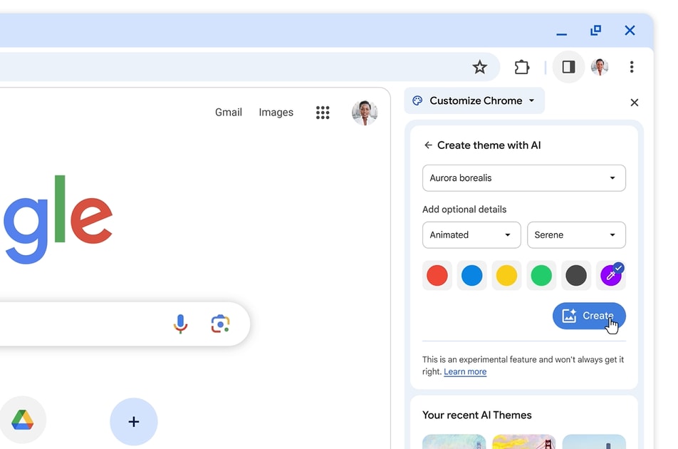 An image of Chrome's new AI-powered theme generator