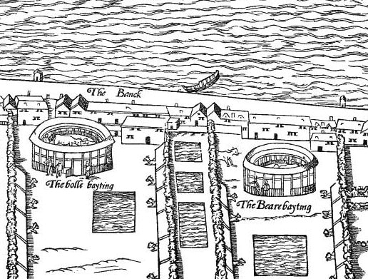 London bear and bull baiting ring South Bank, 1561 (Agas) London bear and bull baiting ring South Bank, 1561 (Agas)