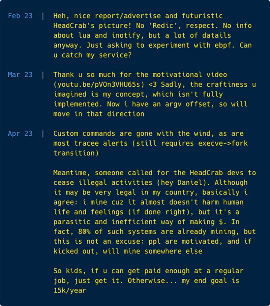 The mini blog embedded in the HeadCrab source code