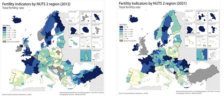 Graph showing Czechian fertility rate going way up