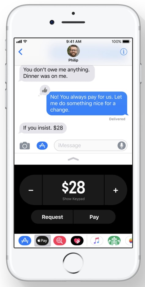 Marketing materials for iOS 11 featuring fake text messages