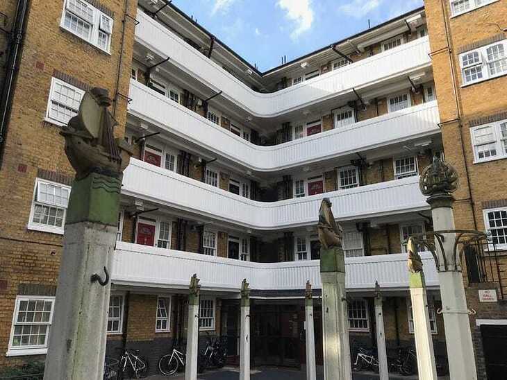 Ship sculptures on a housing estate