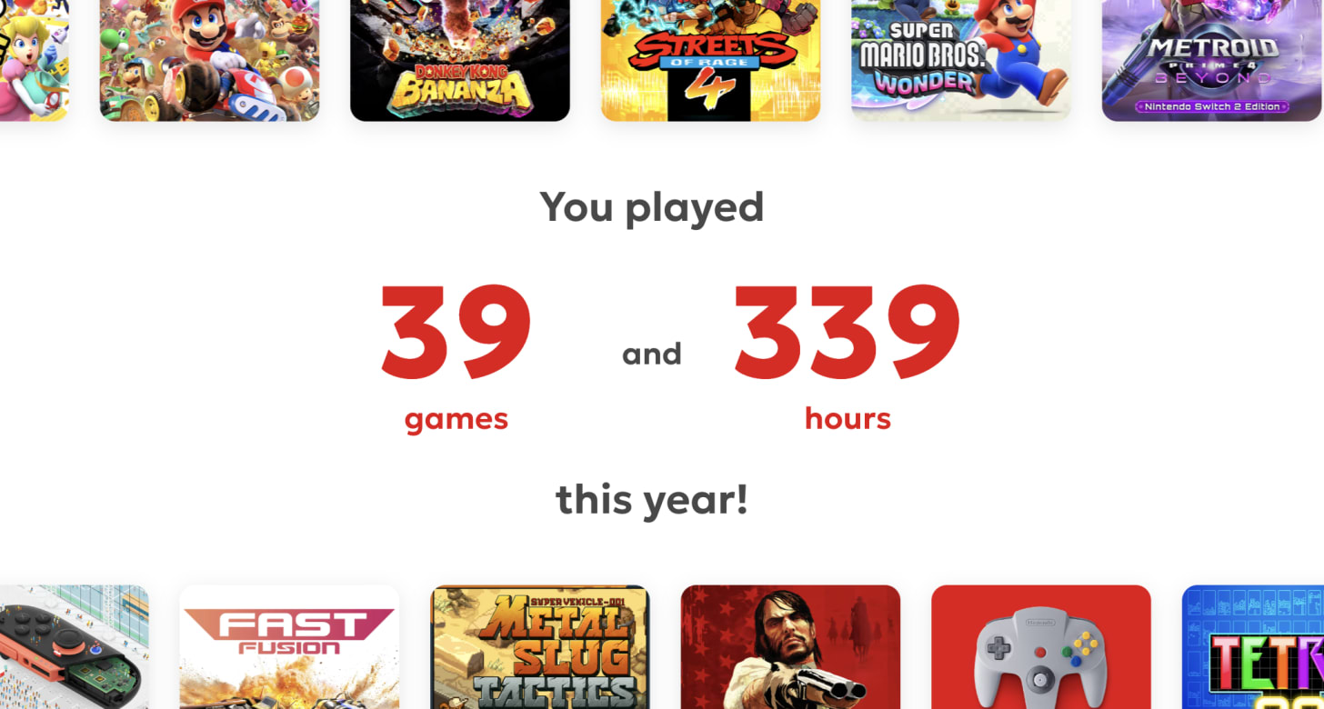 Nintendo Year in Review stats