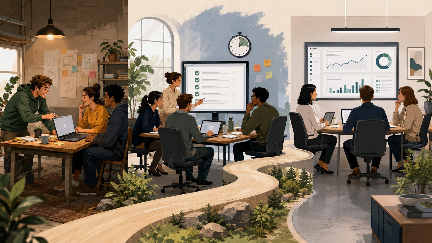  Startup growth stages from founder-led onboarding to structured pilots and performance reviews.
