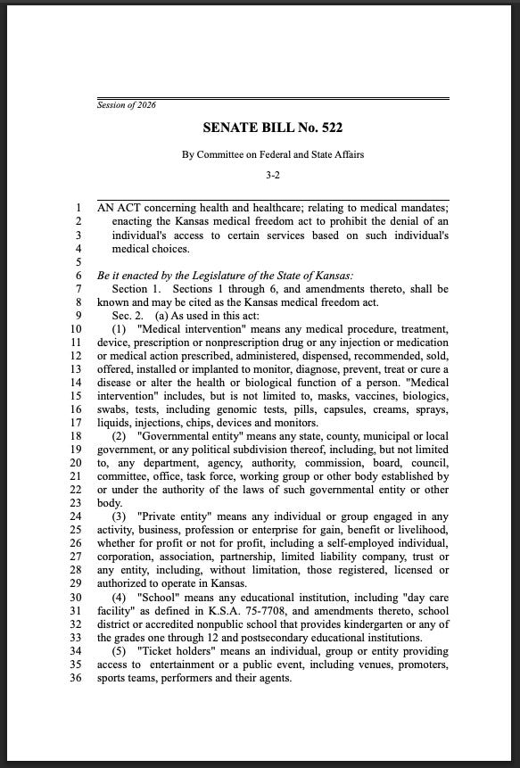 Kansas ‘Medical Freedom Act’ Bans Vaccine Mandates for Employment & Medical Discrimination Kansas ‘Medical Freedom Act’ Bans Vaccine Mandates for Employment & Medical Discrimination