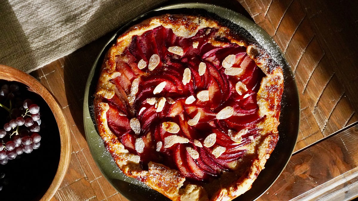Rustic plum and almond galette from the September menu