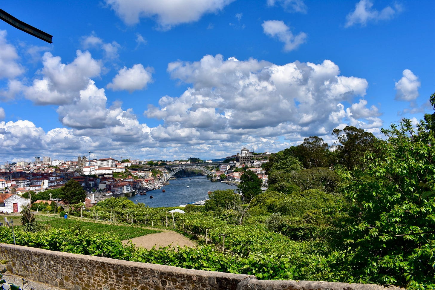 Panoramic view over Porto's terracotta rooftops and the Douro River from Vila Nova de Gaia