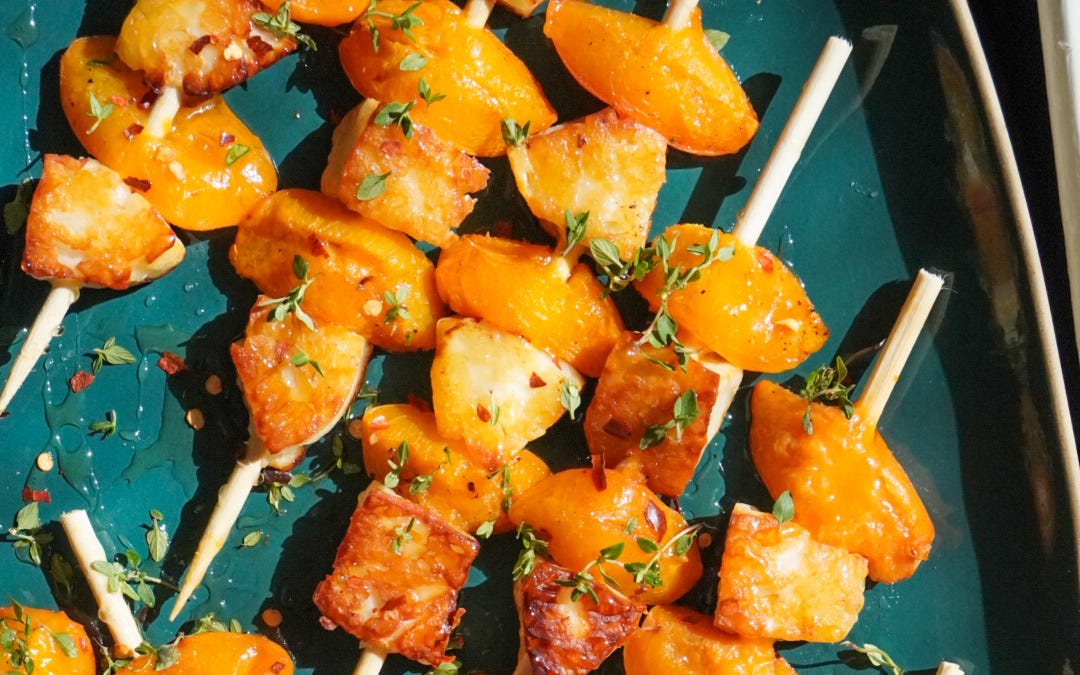 Seasonal recipes from the Golden Hour menu featuring apricots and halloumi