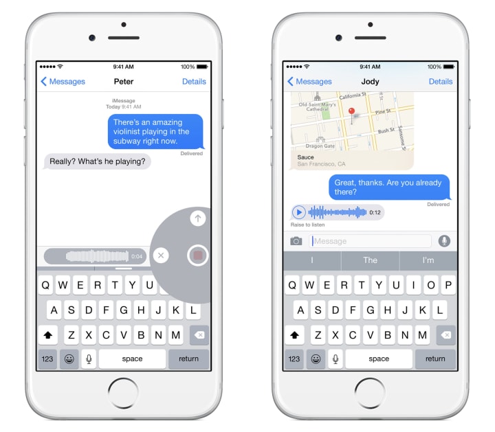 Marketing materials for iOS 8 featuring fake text messages