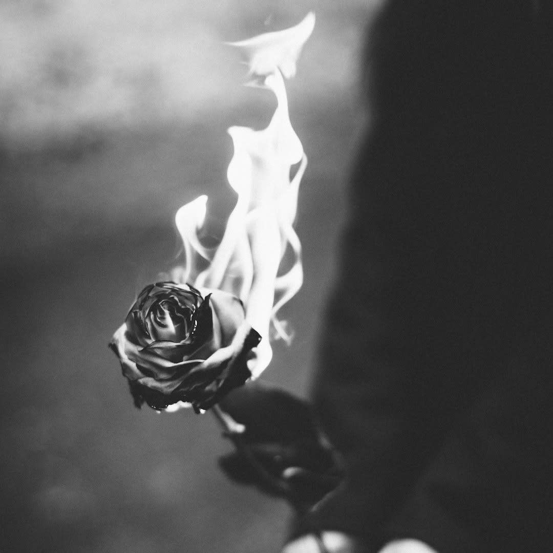 grayscale photo of a fire