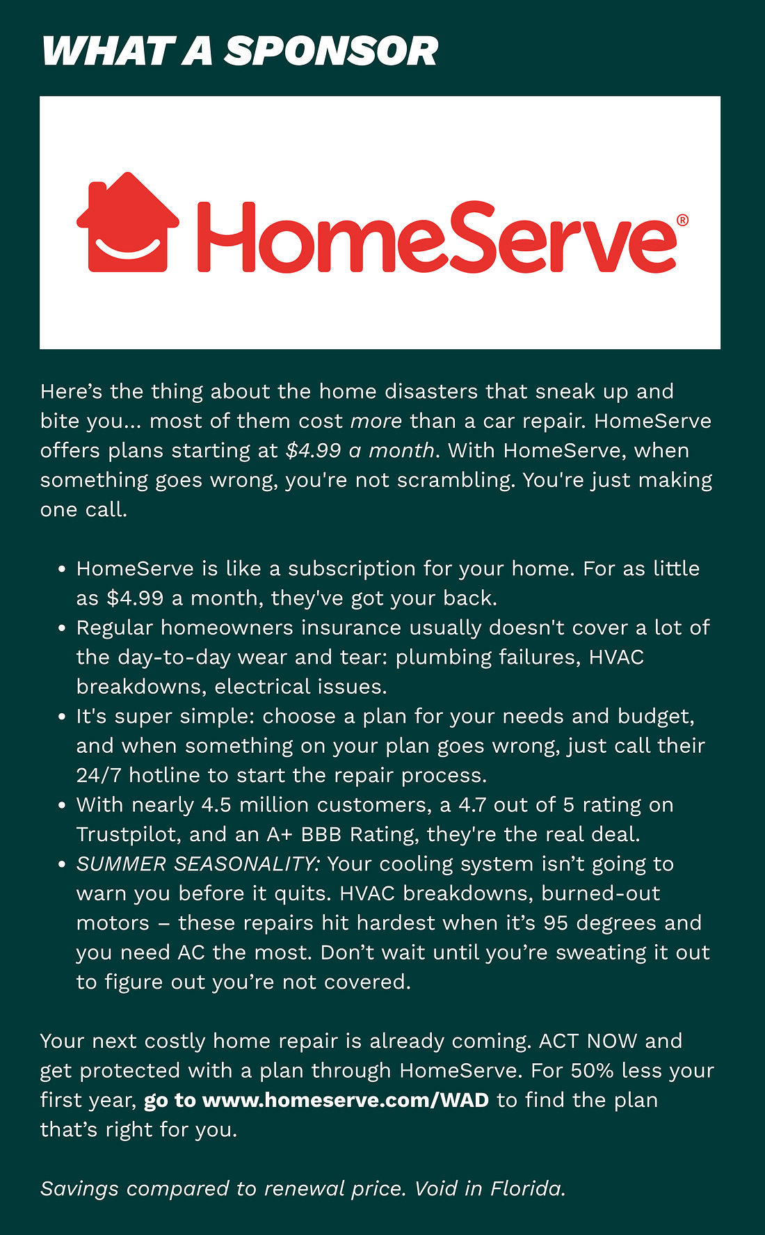 An ad for HomeServe