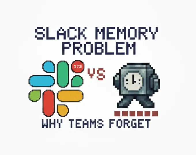 Pixel art showing Slack memory problem versus what teams forget.