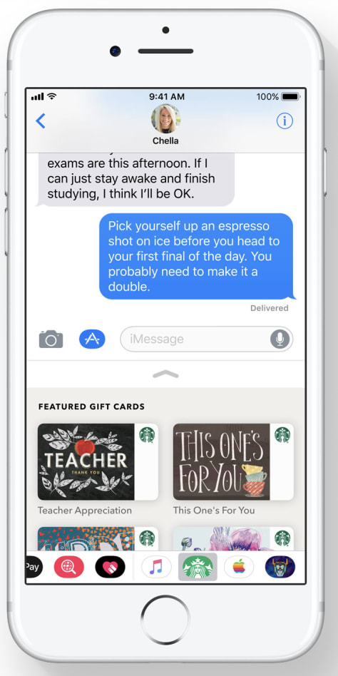 Marketing materials for iOS 11 featuring fake text messages
