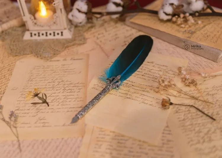 A quill on an old fashioned manuscript.