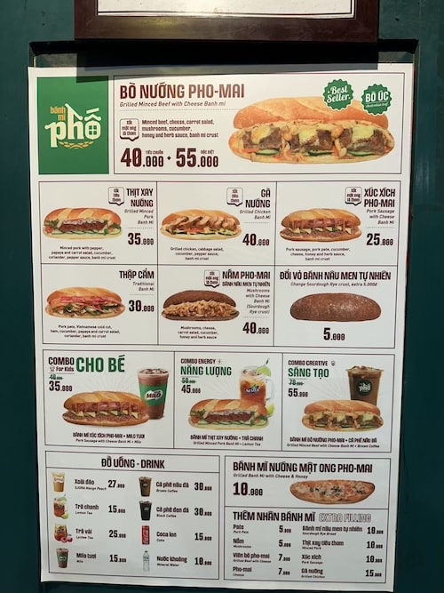 Thực đơn bánh mì Hà Nội