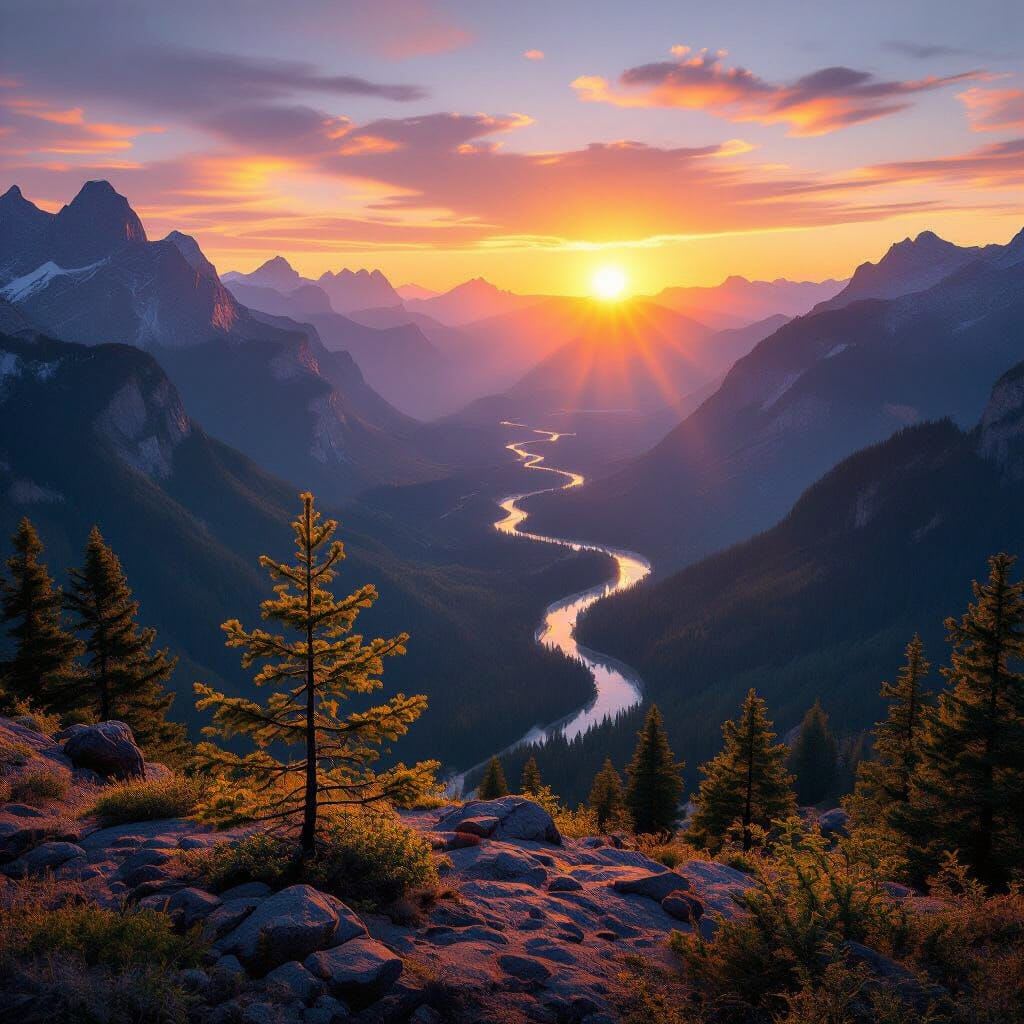 A time-lapse vista of a majestic mountain valley observed from a high peak. The first image shows a young sapling at sun… A time-lapse vista of a majestic mountain valley observed from a high peak. The first image shows a young sapling at sun…