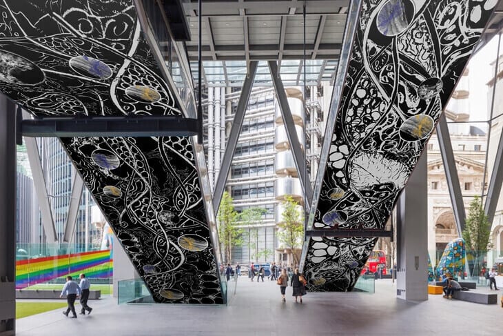 Decorated escalators at the cheesegrater