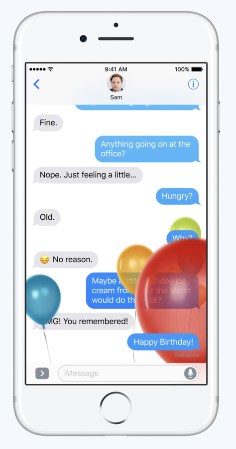 Marketing materials for iOS 10 featuring fake text messages