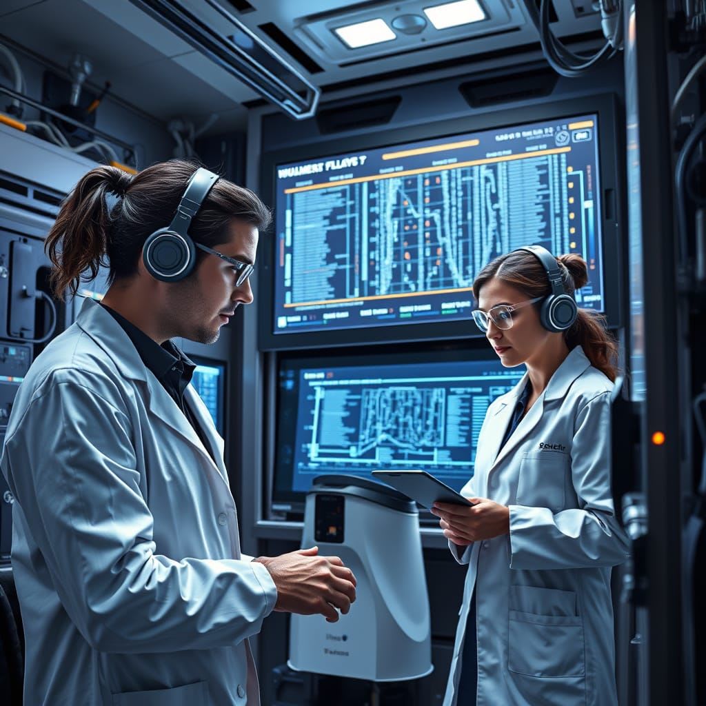 The GB200 is Accelerating Quantum Computing Research with professionals, men and women, working on it. futuristic photor… This is not a medical facility, but a quantum computer, according to the AI art generator - oh well! And headphones - really?