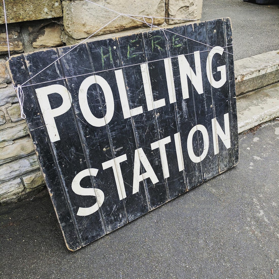 A polling station sign