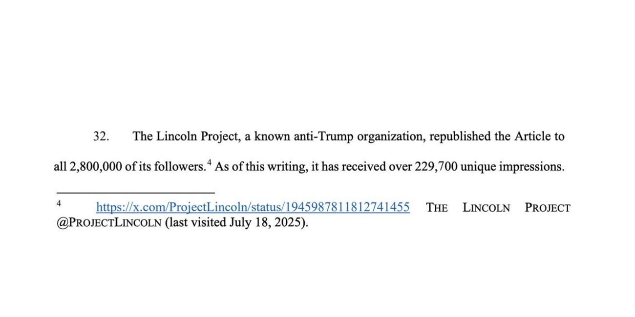 BREAKING: Trump Cites The Lincoln Project in $10 Billion Suit against Murdoch over Epstein Story