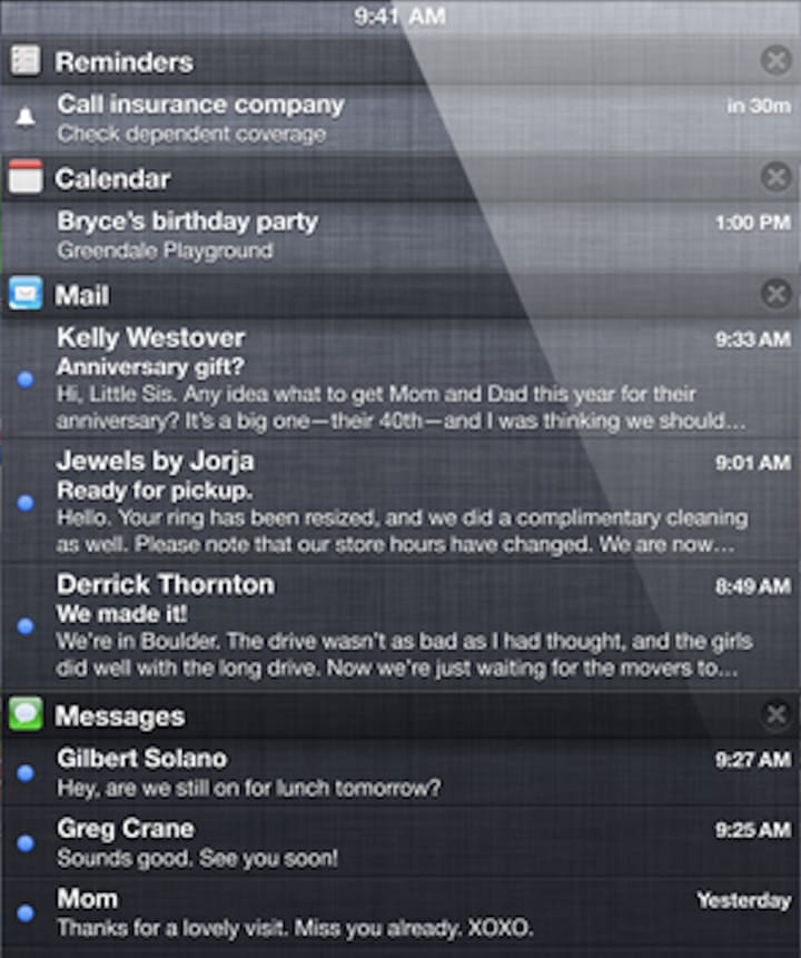 Marketing images for iOS 5 featuring fake text messages