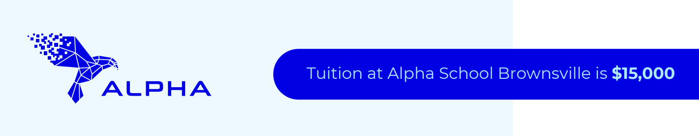 A screenshot from a tuition PDF saying "Alpha Brownsville" costs $15,000 per year. A screenshot from a tuition PDF saying "Alpha Brownsville" costs $15,000 per year.