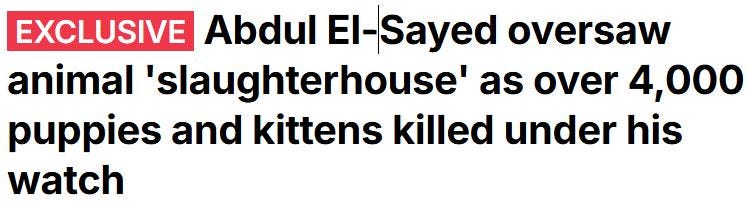 "EXCLUSIVE: Abdul El-Sayed oversaw animal ‘slaughterhouse’ as over 4,000 puppies and kittens killed under his watch"